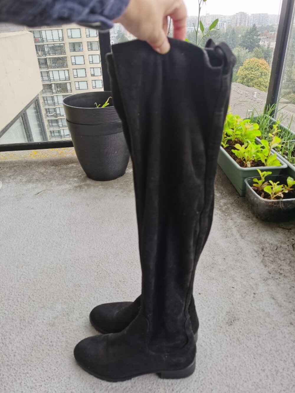Zara Basic Black Faux Suede Over-the-Knee Winter Boots | EU 37
